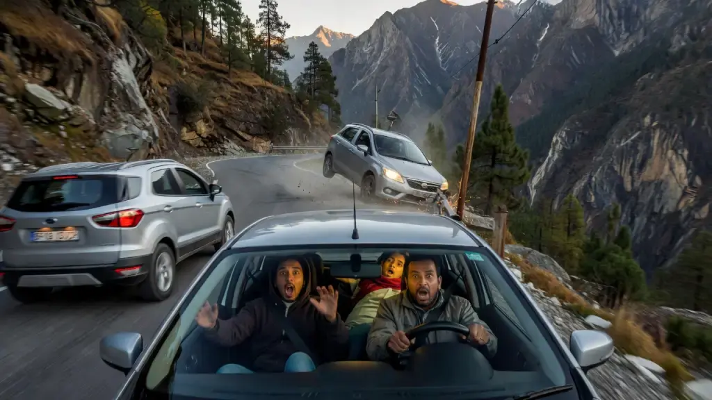Dashcam Captures Car Plunging Into Uttarakhand Gorge After Overtaking